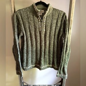 Woolrich Sage Heather 1/4 Zip Sweater Size S Wool Blend Long Sleeve